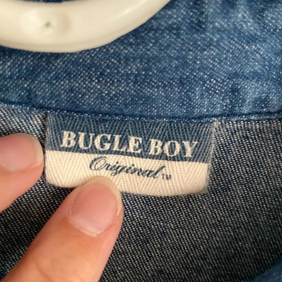 Vintage Bugle Boy Denim Shirt w/ Flamingo Appliqué on Back Sz Large - Picture 4 of 8